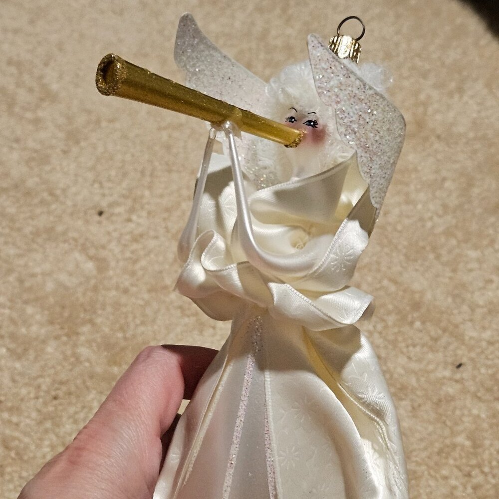 RARE VINTAGE SOFFIERIA DE CARLINI HEAVENLY ANGEL WINGS HORN CHRISTMAS ORNAMENT